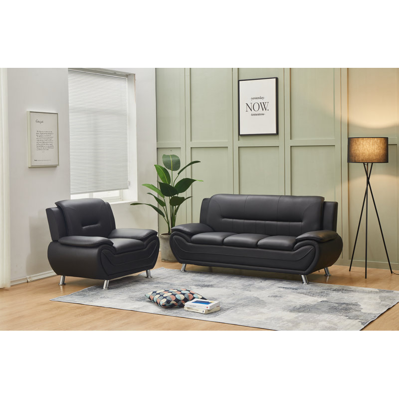 Eilir 2 - Piece Faux Leather Living Room Set, Black Faux Leather