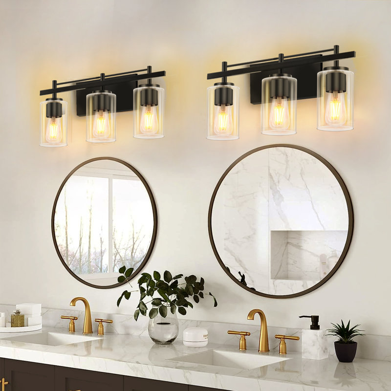 Luminaire de meuble-lavabo moderne avec applique murale élégante pour salle de bain (ampoules non incluses), 3, Noir mat