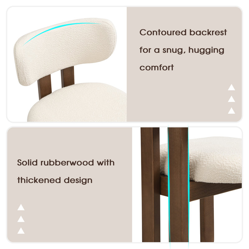 Boucle Upholstered Upholstered Back Side Chair, Walnut, 4, Walnut, Walnut
