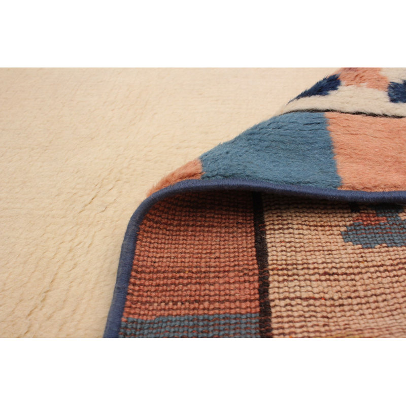 Tapis décoratif en laine de conception unique 4 pi 3 po x 6 pi 5 po Benjamon noué à la main des années 1980/brun/bleu