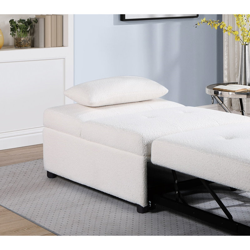 Fauteuil-lit 1 place avec revêtement blanc et tissu blanc, Blanc