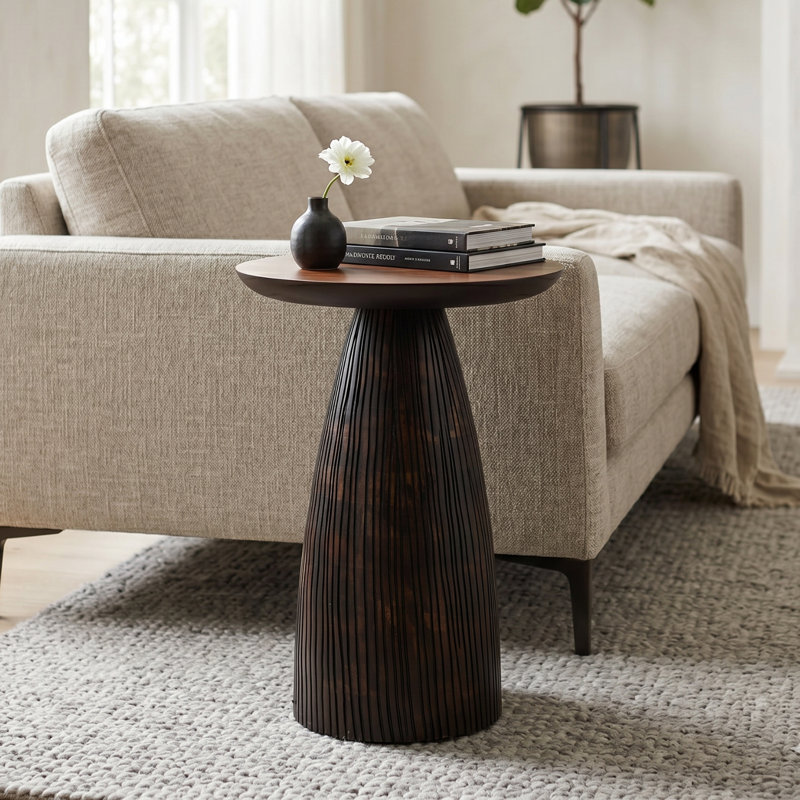 Mid-Century Farmhouse Cottagecore Round Wood Accent Drink Table, Walnut