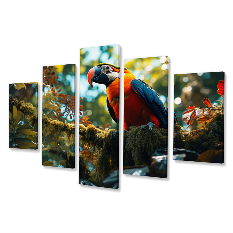  «Macaw South America Jungle Symphony - Reproduction d'art mural animaux - 5 panneaux