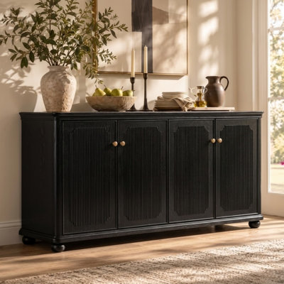 Aggie Transitional  63" Wide 4-Door Fluted TV Stand with Cable Management and Adjustable Shelves