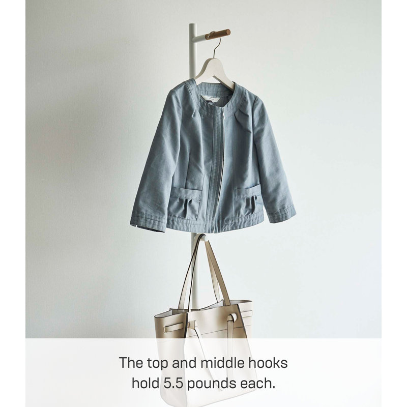 White Steel Freestanding Coat Rack with Wooden Hook