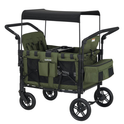 4 Seater Wagon Stroller - Premium All-Terrain Wagon for Kids with Snack Tray, Removable Canopy, Adjustable Push/Pull Handle & Fold