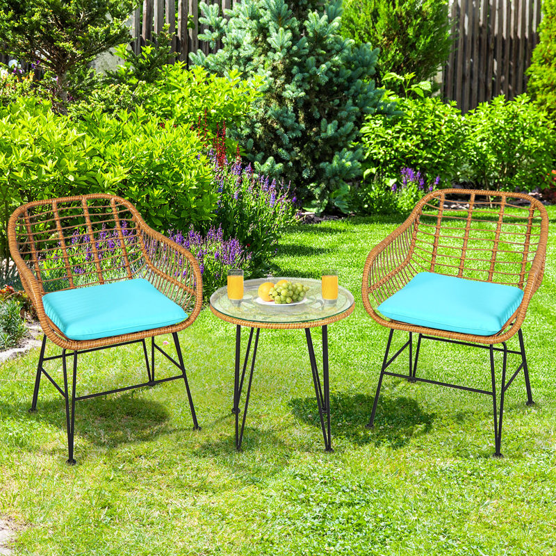 Cadnite 2 - Person Patio Conversation Set with Cushions, Turquoise, Light Brown