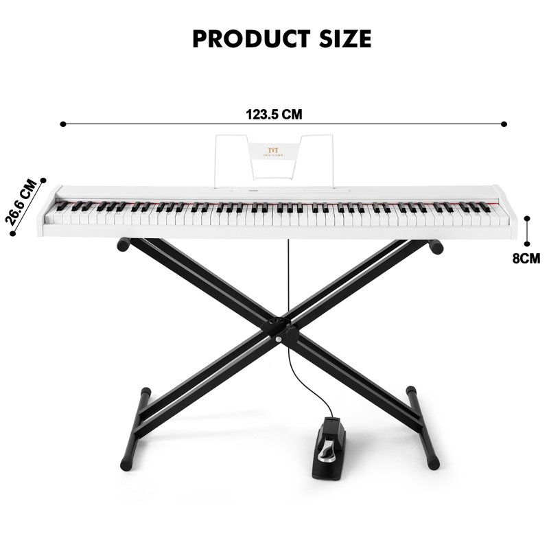 88 Key Weighted Digital Play Music Instrument With Metal Stand, White
