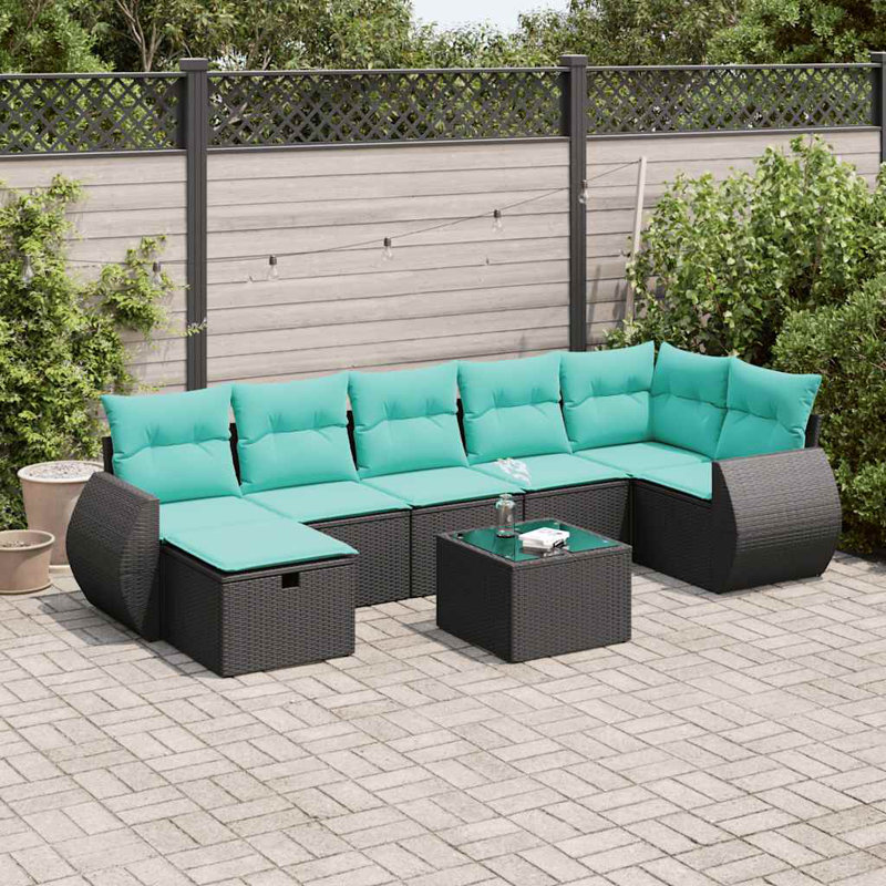  Ensemble de canapé de patio 8 pièces avec coussins en rotin de polyester noir
