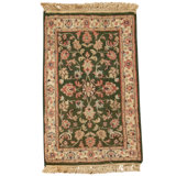 Hand Knotted Wool Area Rug in Green And Ivory
