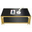 Table basse rectangulaire en verre trempé avec base en acier inoxydable doré et tablette à double couche en acier, luxueuse-844050602