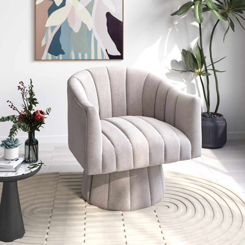 Ghinita Velvet Swivel Barrel Chair, Gray Velvet