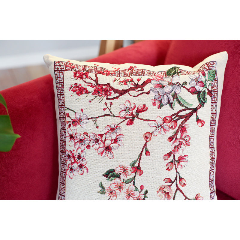 Floral Chenille and Cotton Blend Throw Pillow
