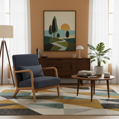 Chaise de salle d'attente, fauteuil d'appoint Mid-Century moderne avec coussin, structure en bois massif