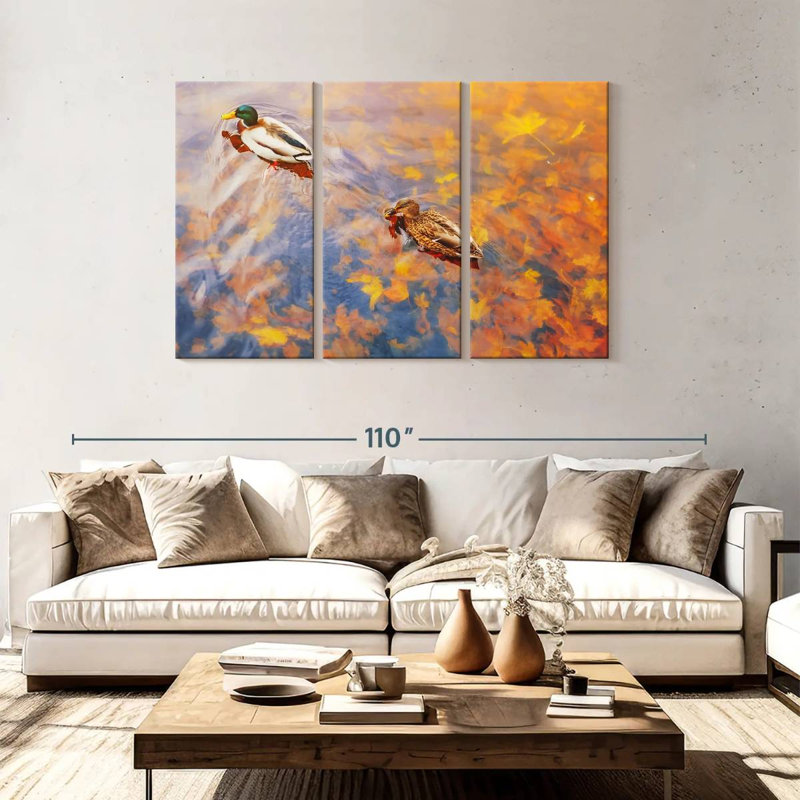 Ducks Floating On Pond, 48" H x 74" W
