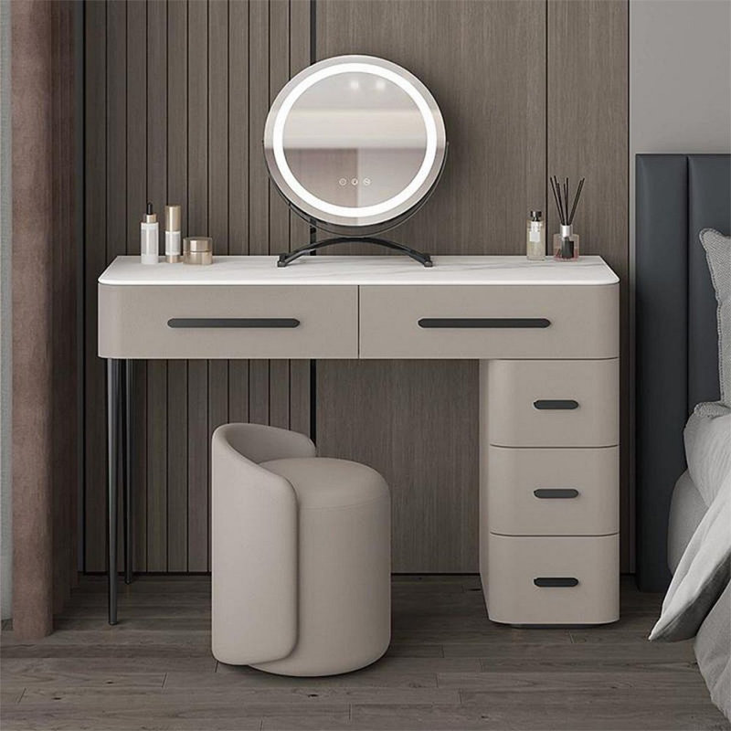 Coiffeuse de maquillage avec miroir lumineux, 5 tiroirs, prise de courant