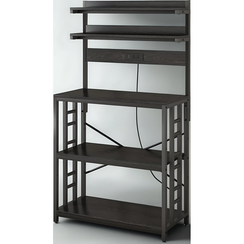 Étagère de boulanger de cuisine réglable avec lumières DEL et prise de courant, support à micro-ondes robuste à 5 niveaux avec tablettes de rangement pour café, épices, casseroles et poêles