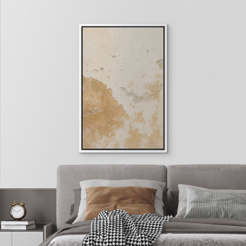 «Warm Neutral Aged Wall Surface Abstract encadrée», H 36 po x l 24 po x P 1,5 po, Blanc