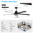 65 Inch Black Ceiling Fan with Light, 5-Blade Dimmable LED Ceiling Fan with Remote Control, Modern Quiet Design for Living Room and Bedroom (Silent/6-Speed/Reversible/DC Motor)