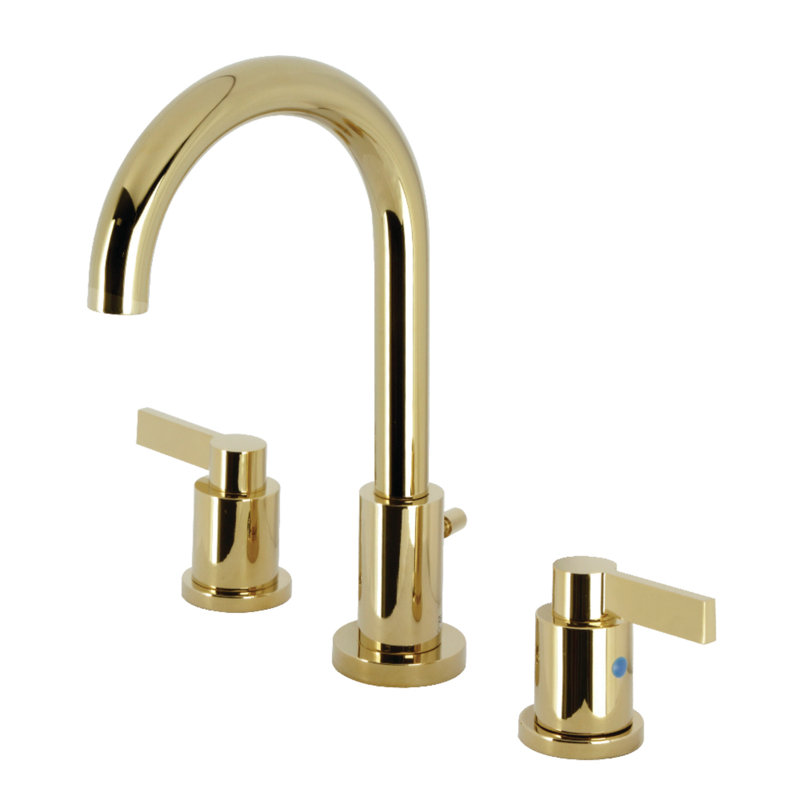 Kingston Brass NuvoFusion Two-Handle 3-Hole Deck Mount Widespread Bathroom Faucet with Brass Pop-Up Drain, Polished Brass
