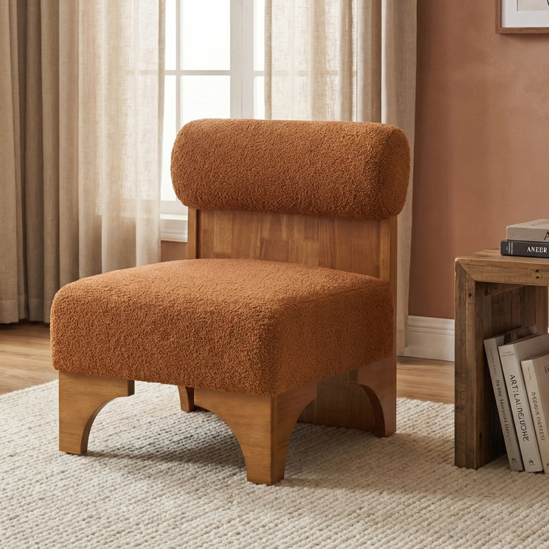 Chaise d'appoint moderne avec structure en bois massif et dossier roulé Modern Boucle - pour le salon, la chambre à coucher, le bureau