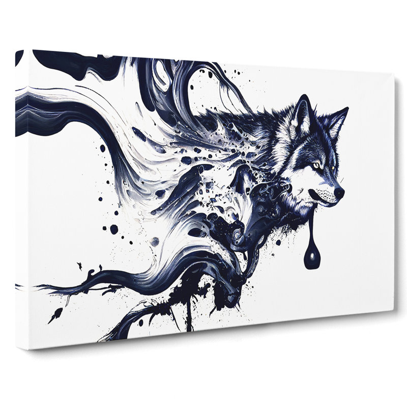 Paint Drip Wolf Abstract - Wrapped Canvas, 35cm H x 50cm W x 3cm D