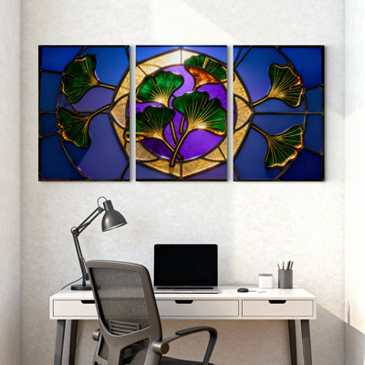 Tableau sur toile à motif de feuilles de ginkgo en vitrail (paquet de 3)