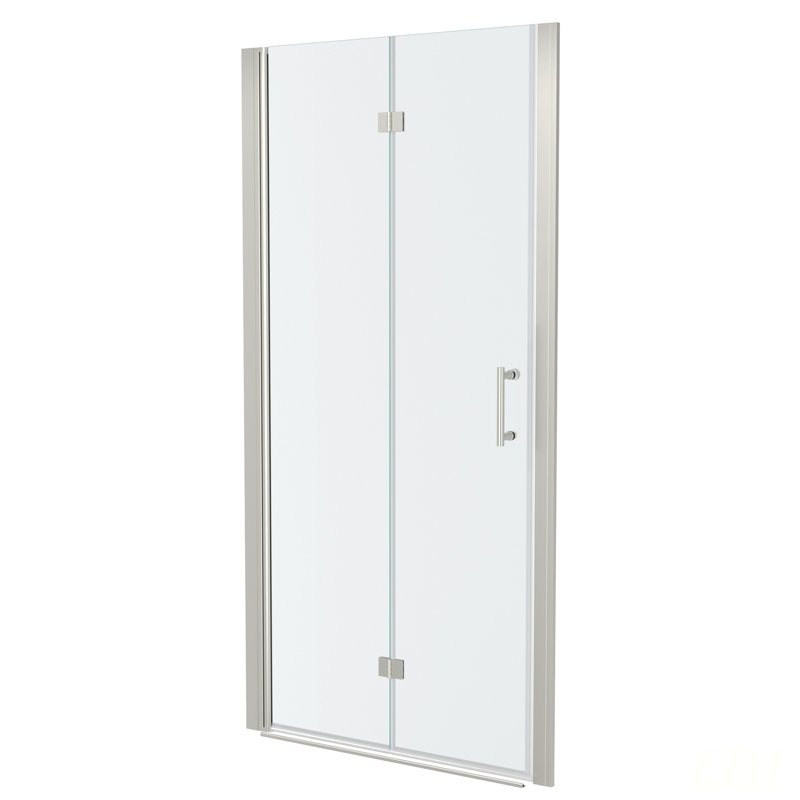 Porte de douche pliante sans cadre 34 W x 72 H, verre trempé, 1/4 po d'épaisseur, finition argent brossé, Brushed Silver
