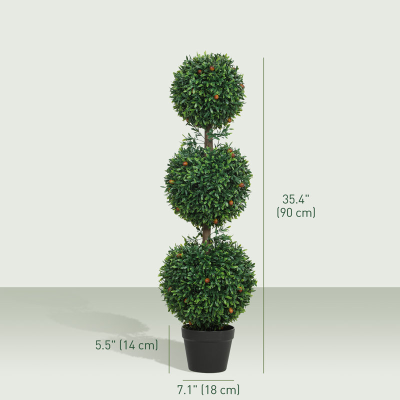 Ensemble de 2 fausses plantes d'arbre à buis artificiel de 3,3 pi, vert