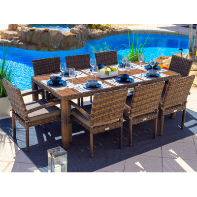 Tuscany Rectangular 8 - Person Rectangular Wicker Dining Set with Cushions by Latitude Run