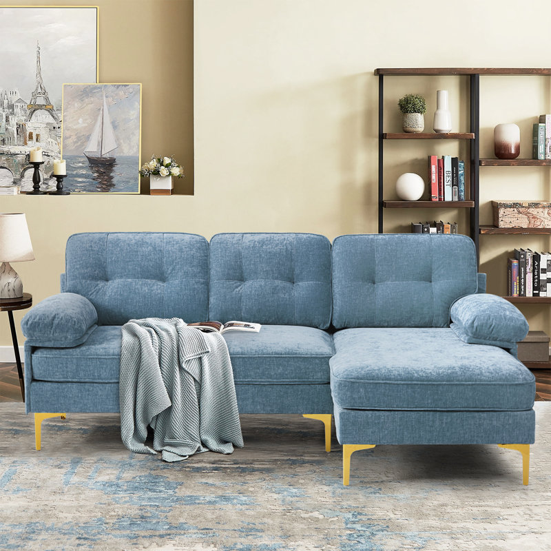 Canapé modulaire rembourré de 82,7 po Hilmir, Chenille bleu clair