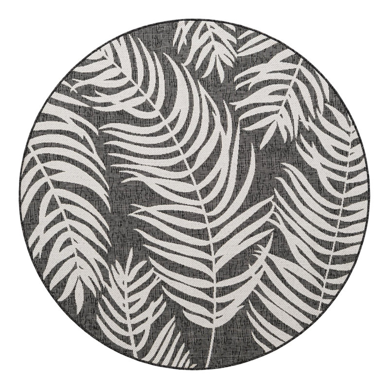Valletta Floral Charcoal/Gray/Ivory Indoor/Outdoor Area Rug, Round 6'1"