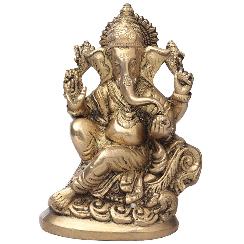 Handcrafted Brass Ganesha Statue in Blessing Pose, 6 in. Tabletop Figurine - Traditional Hindu Deity Sculpture for Home Altar & Meditation Room