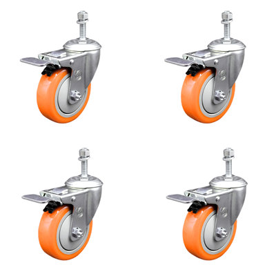 Ensemble de roulettes de 4 pouces en polyuréthane pivotant à roue pivotante 10mm 10mm