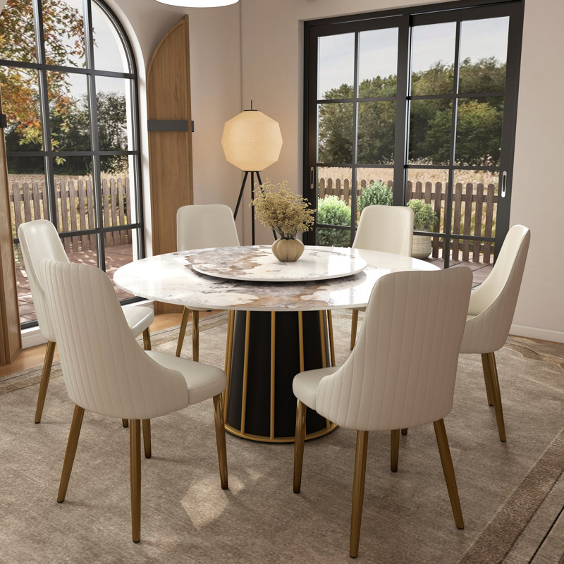 Zyriana 6 - Person Pedestal Dining Set, Pandora