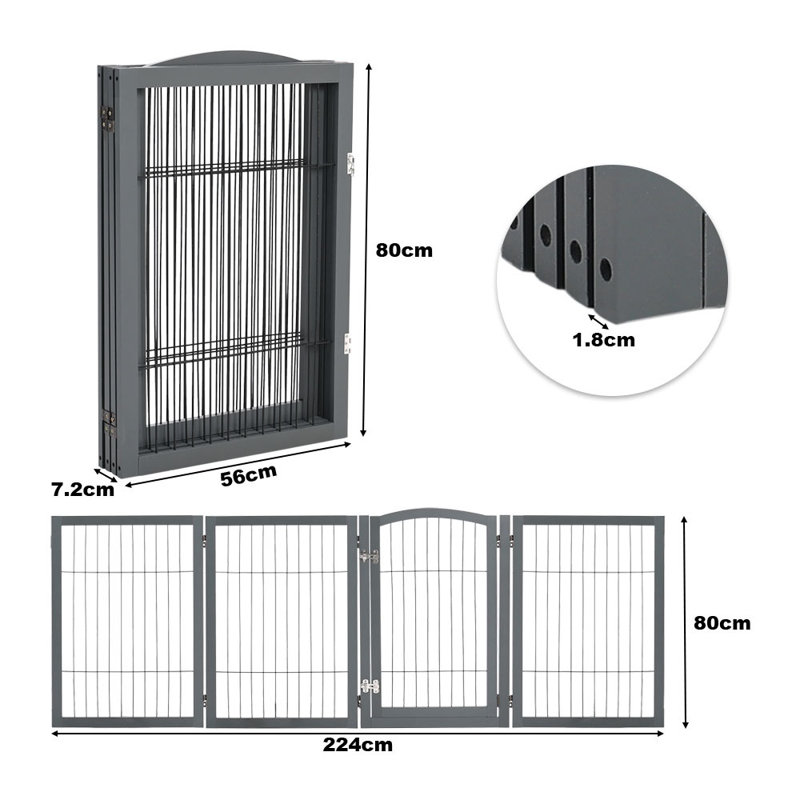 Freestanding Metal Folding Pet Gate, 224cm, Grey