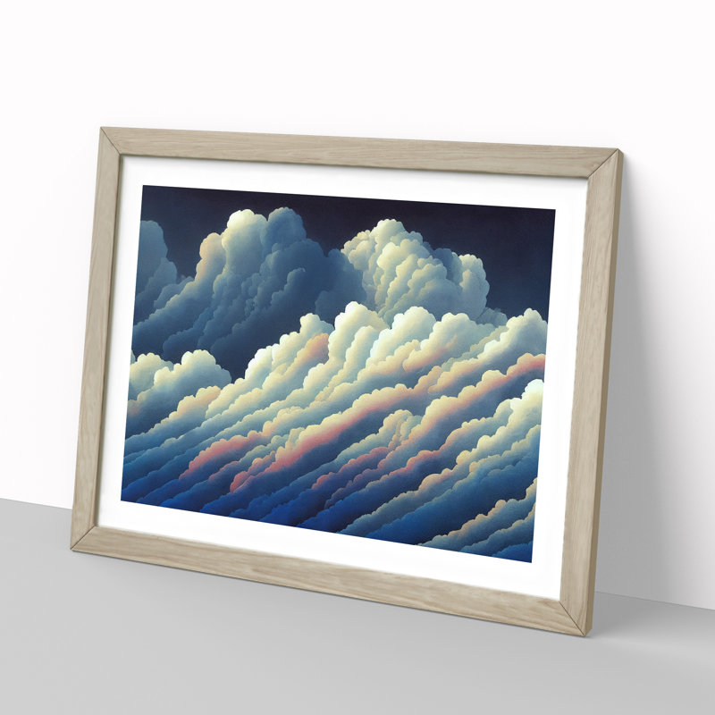 Fancy Cloudy Sky - Single Picture Frame Painting, 25cm H x 34cm W x 2cm D, Oak