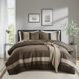 Boulder Striped Microsuede Plush Comforter Set in Farmhouse Style