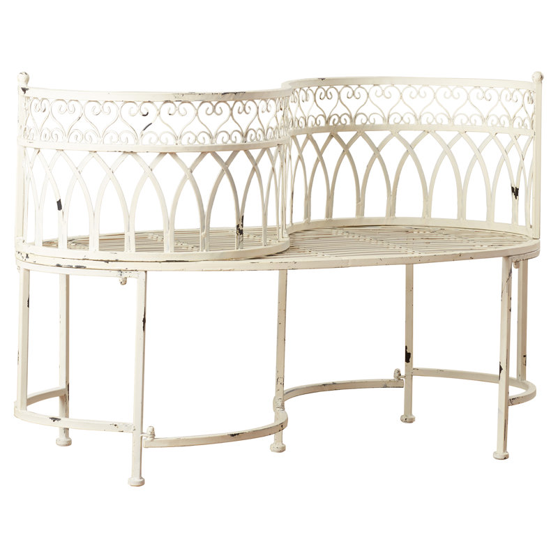 Antique White Victorian Heart-Shaped Kissing Bench