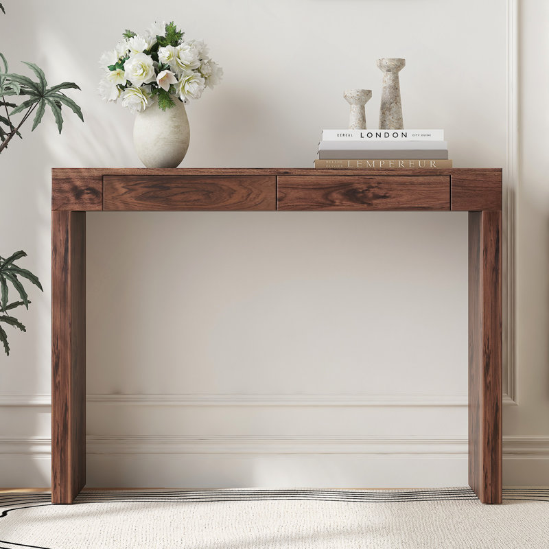 Elegant Natural Walnut Wood Grain Bar Table -50" Long, A Practical Choice For Modern Home Decor. Walnut Wood Grain Texture Veneer, Equipped With Double Drawers, Can Be Used As Both A Bar Counter