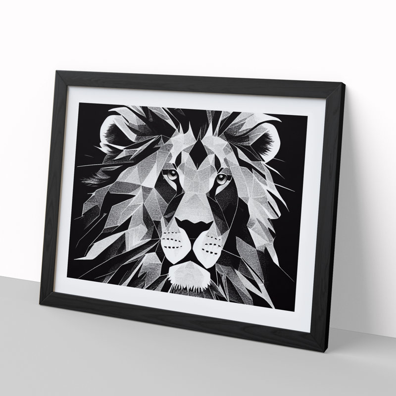 Picturesque Lion - Single Picture Frame Print, Black Framed, 46cm H x 64cm W x 2cm D