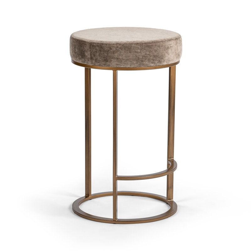 Quinn Upholstered Fabric Counter Stool, Taupe Seat/Brass Frame