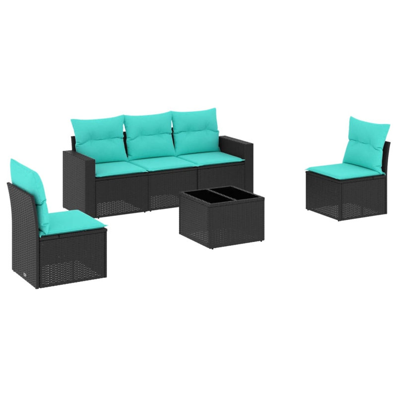  Ensemble de canapé de patio 6 pièces avec coussins en rotin de polyester gris, Bleu clair, Noir