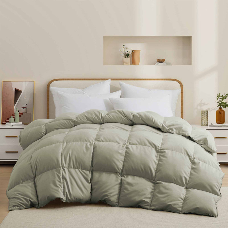 All Season Down Feather Fiber Comforter Duvet Insert with 8 Corner Tabs, California King, Sage Green