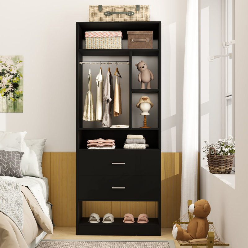 80″ H Bathroom Cabinet With 2 Drawers, Freestanding Bathroom Shelves, Black