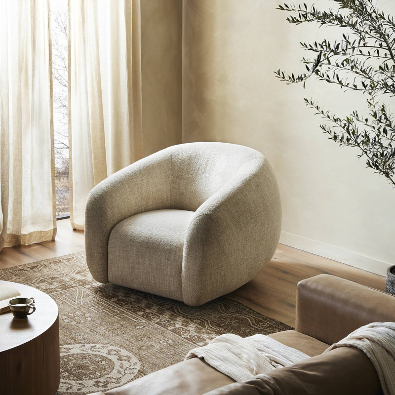 Channing Swivel Barrel Chair, Yuma Cream Polyester Blend