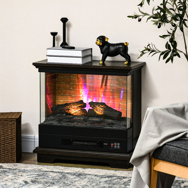 Poêle électrique brun. Minuterie 12H, télécommande. Flamme réaliste, température réglable. Arrêt automatique. Chauffe 323 pi Télécommande en métal de 12 heures. Flammes, temp.