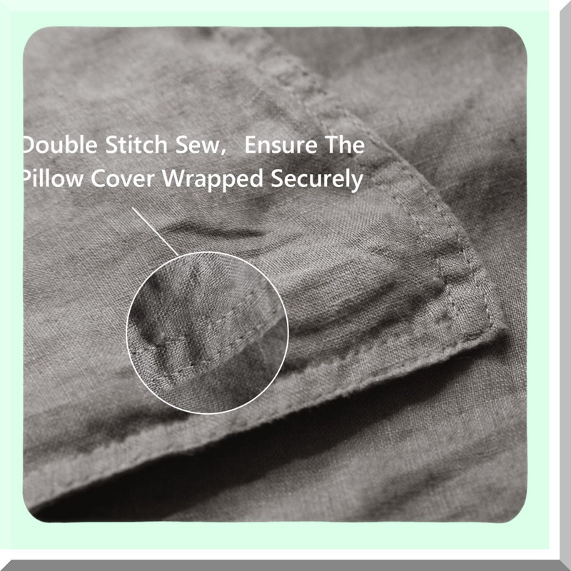 Luxe Linen Pillowcase Set - Queen Size Solid Color Stone Washed Flax Pillow Cover - Envelope Closure - Ultimate Grey - Set of 2 - 20''x30''