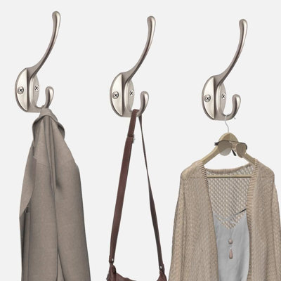 10 Pack Dual Coat Hooks Wall Mounted With 40 Screws Retro Double Hooks Utility Silvery Hooks