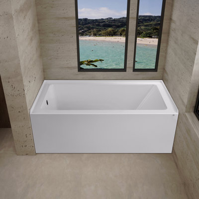 54" X 32" Alcove Bathtub – Acrylic Soaking Tub With Integral Apron, Left Drain, Three-Wall Installation, Modern Bathroom Tub